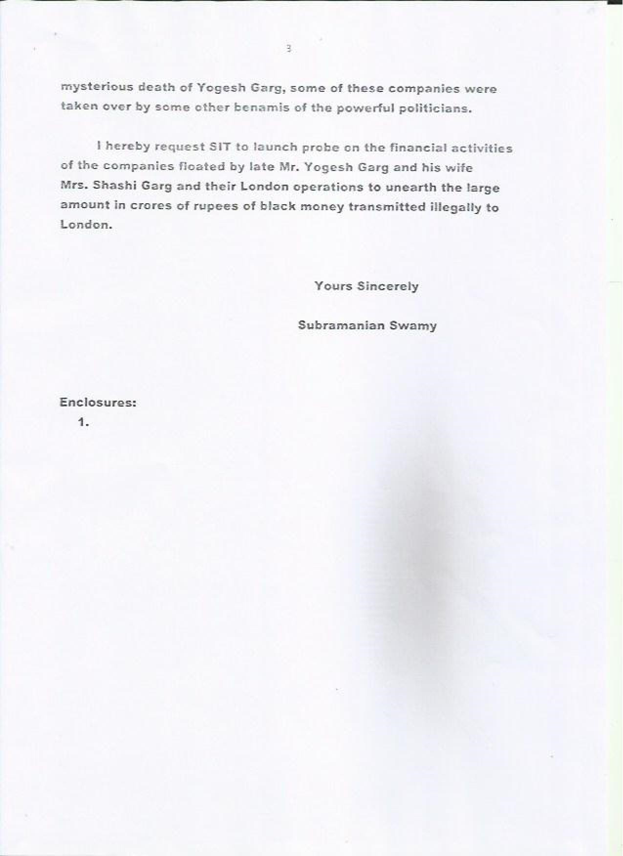 Subramanian Swamy s complaint to SIT Black Money against Infraline Technology June 16,2015-page-003